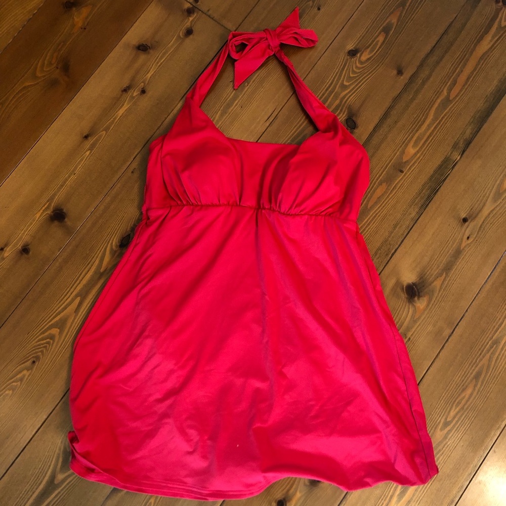 Lands End Red Halter Swim dress womens S 6-8